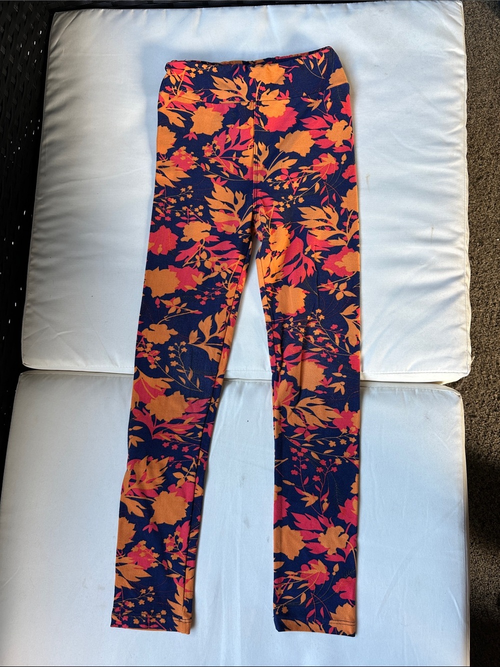 LuLaRoe Kids Navy Leggings with Orange & Pink Floral Print